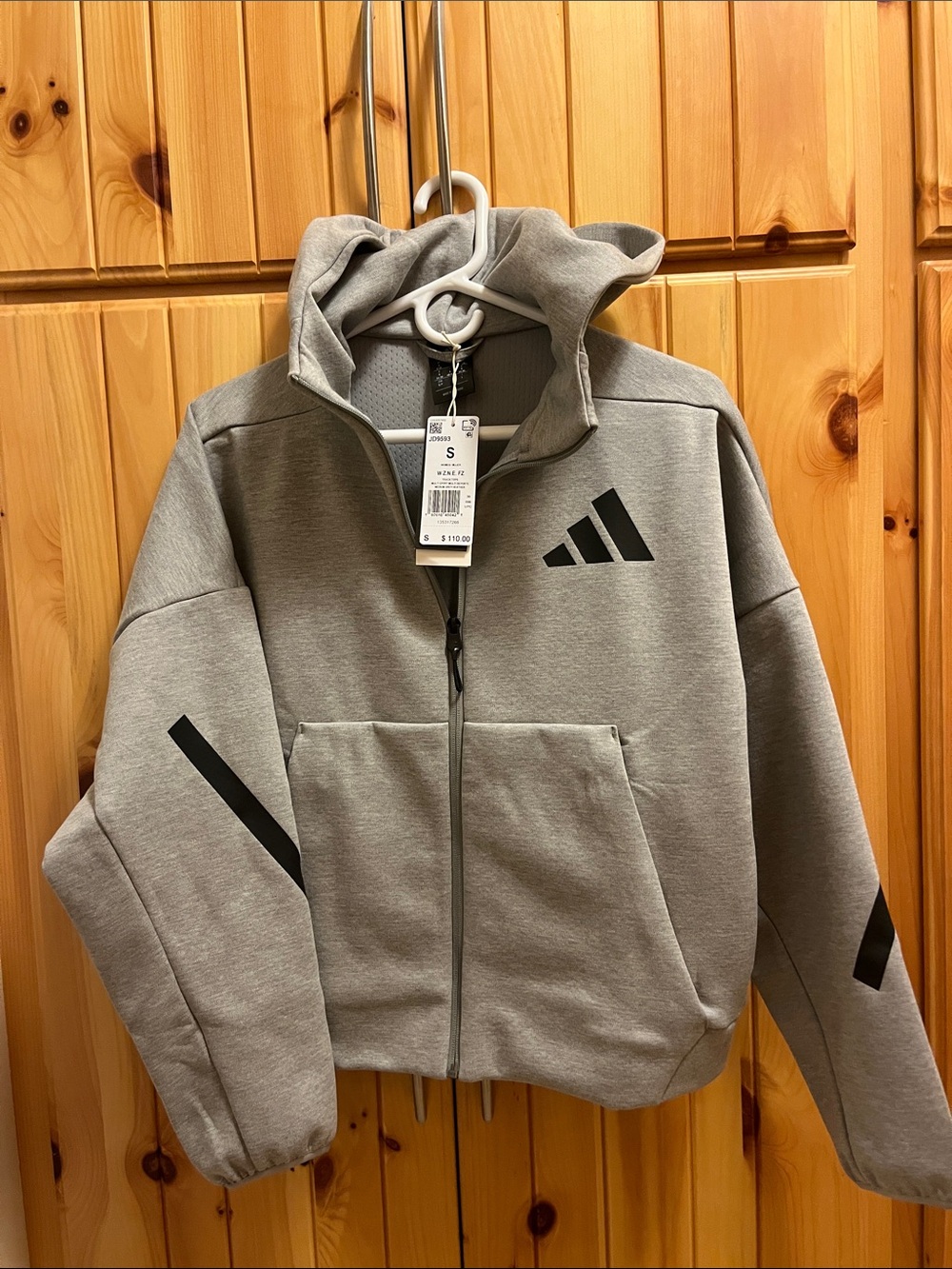 adidas Grey Full-Zip Hooded Jacket with Black Logos